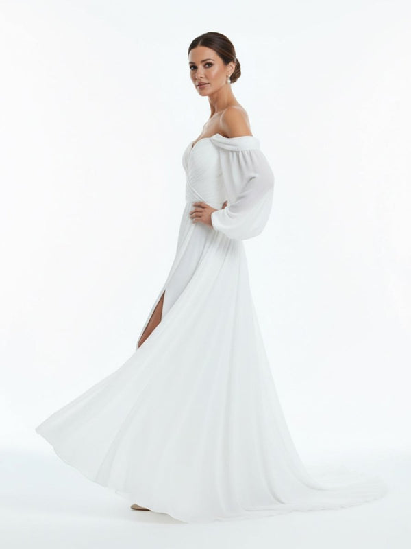 A-Line Sweetheart Long Sleeves Chiffon Sweep Train Wedding Dress A-Line Sweetheart Long Sleeves Chiffon Sweep Train Wedding Dress