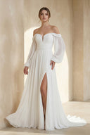 Aisling | A - Line Sweetheart Long Sleeves Chiffon Sweep Train Wedding Dress– Wedding Dresses by KissProm | Available at KissProm