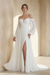Aisling | A - Line Sweetheart Long Sleeves Chiffon Sweep Train Wedding Dress– Wedding Dresses by KissProm | Available at KissProm