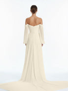 Aisling | A - Line Sweetheart Long Sleeves Chiffon Sweep Train Wedding Dress - KissProm