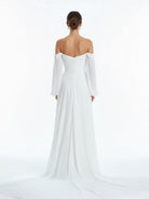 Aisling | A - Line Sweetheart Long Sleeves Chiffon Sweep Train Wedding Dress - KissProm