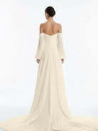 Aisling | A - Line Sweetheart Long Sleeves Chiffon Sweep Train Wedding Dress - KissProm