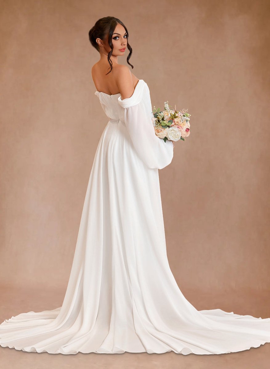 Aisling | A-Line Sweetheart Long Sleeves Chiffon Sweep Train Wedding Dress