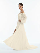 Aisling | A - Line Sweetheart Long Sleeves Chiffon Sweep Train Wedding Dress - KissProm