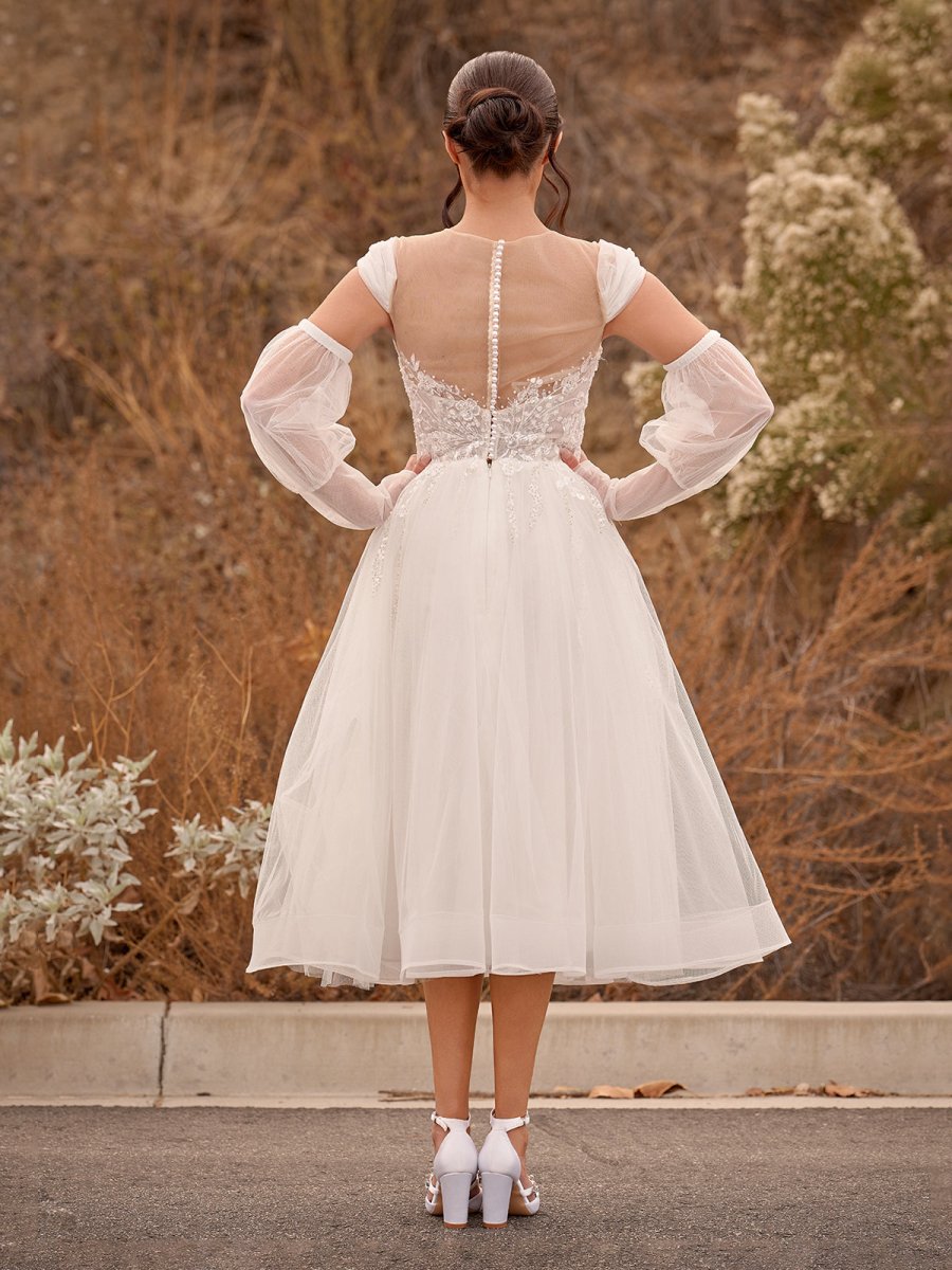 A-Line Sweetheart Long Sleeves Elegant Tulle Wedding Dresses With Appliques Lace, Diamond White / 6 A-Line Sweetheart Long Sleeves Elegant Tulle Wedding Dresses With Appliques Lace, Diamond White / 6
