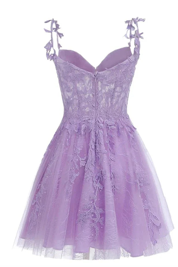 A Line Sweetheart Mint Appliques Short Homecoming Dresses, Lavender / 10