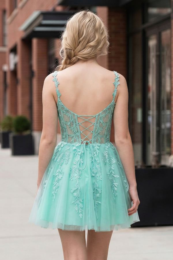 Mint Green A Line Sweetheart Mint Appliques Short Homecoming Dresses - KISSPROM