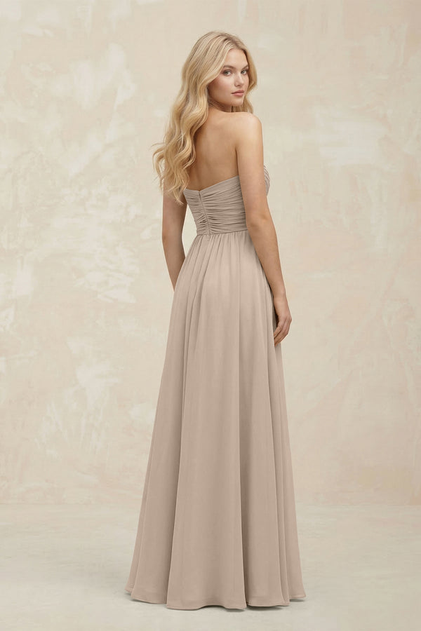 A - Line Sweetheart Pleated Chiffon Bridesmaid Dress in Almond - KissProm Bridesmaid Dresses