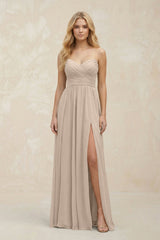 A - Line Sweetheart Pleated Chiffon Bridesmaid Dress in Almond - KissProm Bridesmaid Dresses