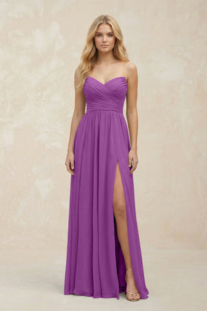 A - Line Sweetheart Pleated Chiffon Bridesmaid Dress in Amethyst - KissProm Bridesmaid Dresses