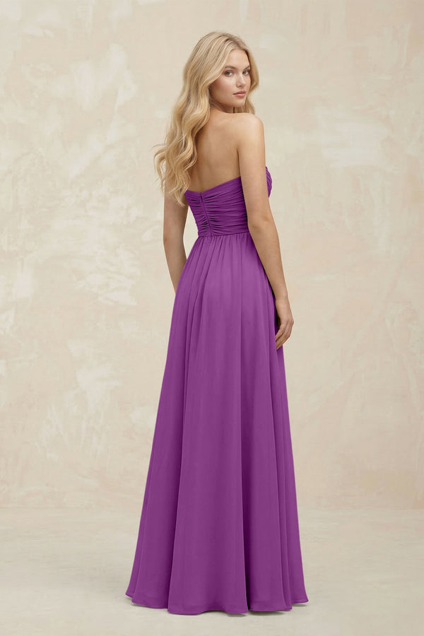 A - Line Sweetheart Pleated Chiffon Bridesmaid Dress in Amethyst - KissProm Bridesmaid Dresses