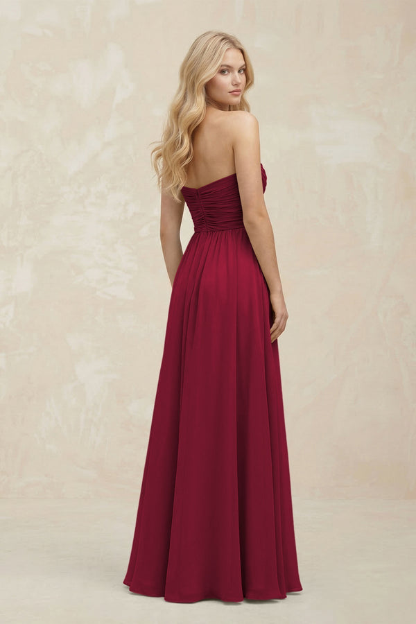 A - Line Sweetheart Pleated Chiffon Bridesmaid Dress in Berry - KissProm Bridesmaid Dresses