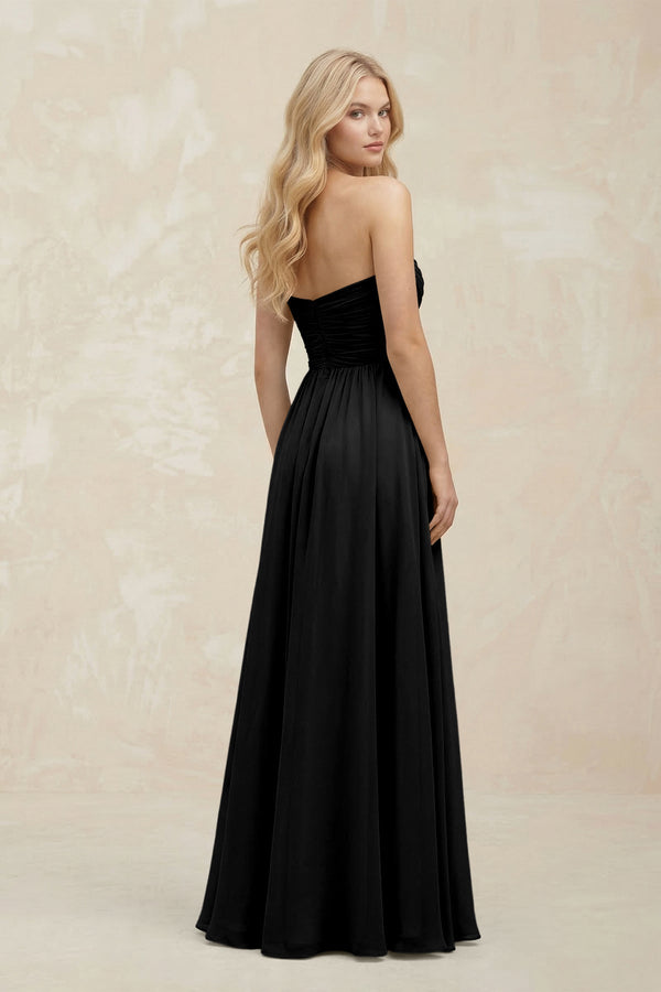 A - Line Sweetheart Pleated Chiffon Bridesmaid Dress in Black - KissProm Bridesmaid Dresses