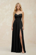 A - Line Sweetheart Pleated Chiffon Bridesmaid Dress in Black - KissProm Bridesmaid Dresses