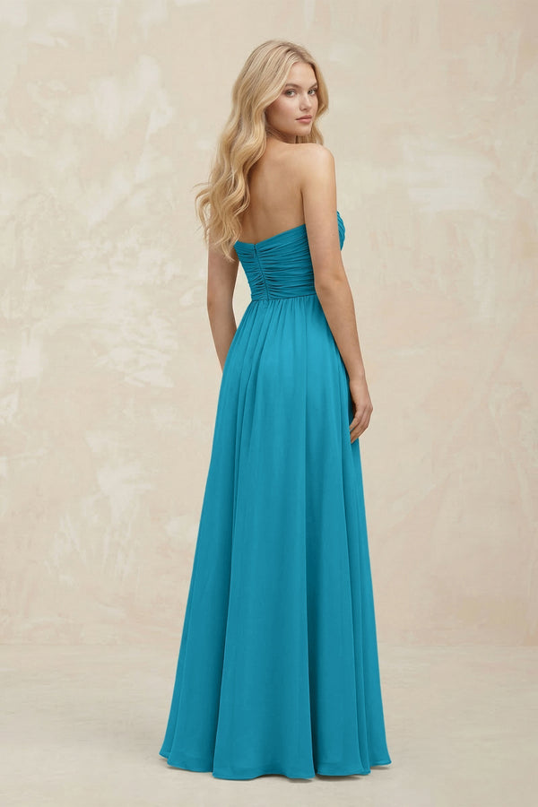 A - Line Sweetheart Pleated Chiffon Bridesmaid Dress in Blue Jay - KissProm Bridesmaid Dresses