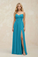 A - Line Sweetheart Pleated Chiffon Bridesmaid Dress in Blue Jay - KissProm Bridesmaid Dresses