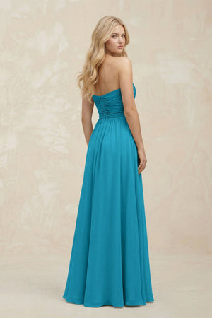 A - Line Sweetheart Pleated Chiffon Bridesmaid Dress in Blue Jay - KissProm Bridesmaid Dresses