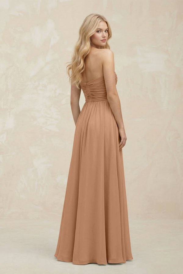 A - Line Sweetheart Pleated Chiffon Bridesmaid Dress in Bronzer - KissProm Bridesmaid Dresses