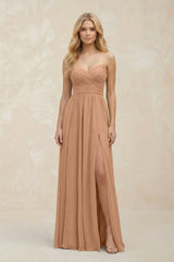 A - Line Sweetheart Pleated Chiffon Bridesmaid Dress in Bronzer - KissProm Bridesmaid Dresses