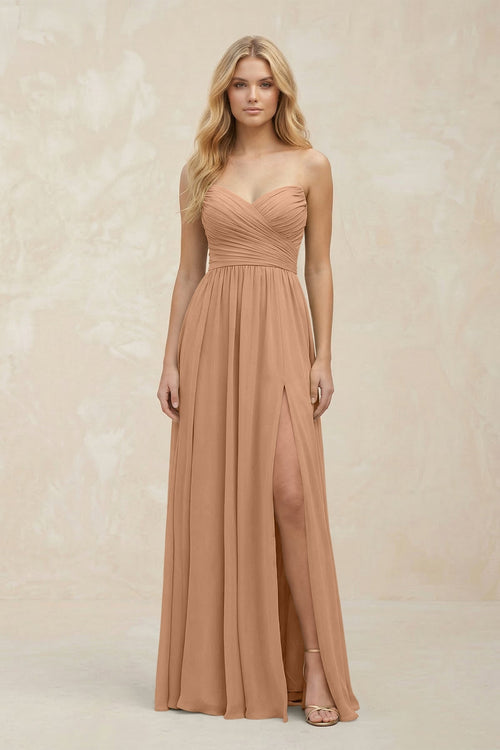 A - Line Sweetheart Pleated Chiffon Bridesmaid Dress in Bronzer - KissProm Bridesmaid Dresses