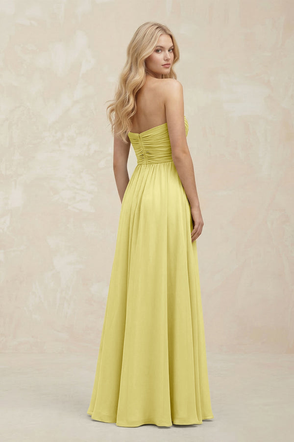 A - Line Sweetheart Pleated Chiffon Bridesmaid Dress in Buttercup - KissProm Bridesmaid Dresses