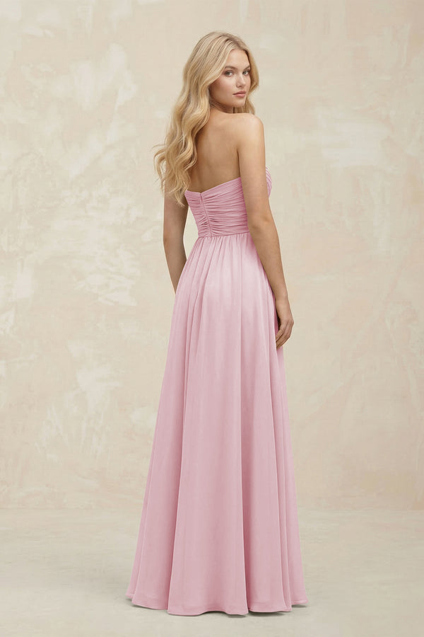 A - Line Sweetheart Pleated Chiffon Bridesmaid Dress in Candy Pink - KissProm Bridesmaid Dresses