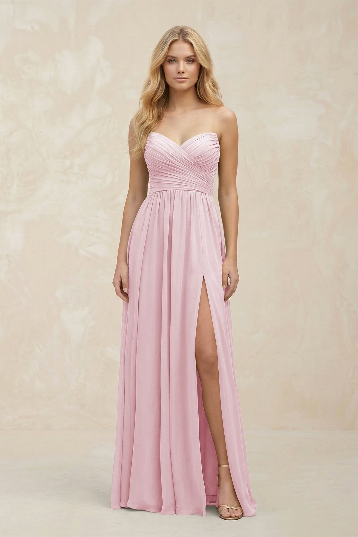 KissProm A-Line Sweetheart Pleated Chiffon Bridesmaid Dress in Candy Pink, Candy Pink / 16