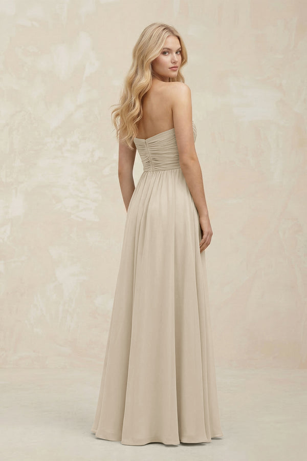 A - Line Sweetheart Pleated Chiffon Bridesmaid Dress in Champagne - KissProm Bridesmaid Dresses