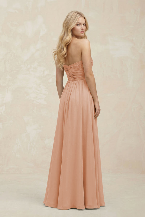 A - Line Sweetheart Pleated Chiffon Bridesmaid Dress in Champagne Rose - KissProm Bridesmaid Dresses