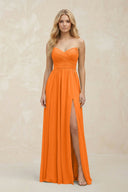 A - Line Sweetheart Pleated Chiffon Bridesmaid Dress in Cinnamon - KissProm Bridesmaid Dresses