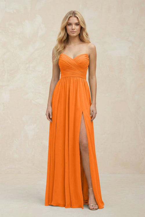A - Line Sweetheart Pleated Chiffon Bridesmaid Dress in Cinnamon - KissProm Bridesmaid Dresses