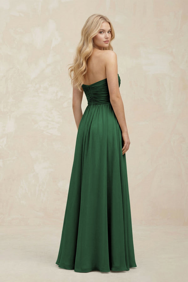 A - Line Sweetheart Pleated Chiffon Bridesmaid Dress in Dark Green - KissProm Bridesmaid Dresses