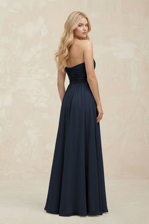 A - Line Sweetheart Pleated Chiffon Bridesmaid Dress in Dark Navy - KissProm Bridesmaid Dresses