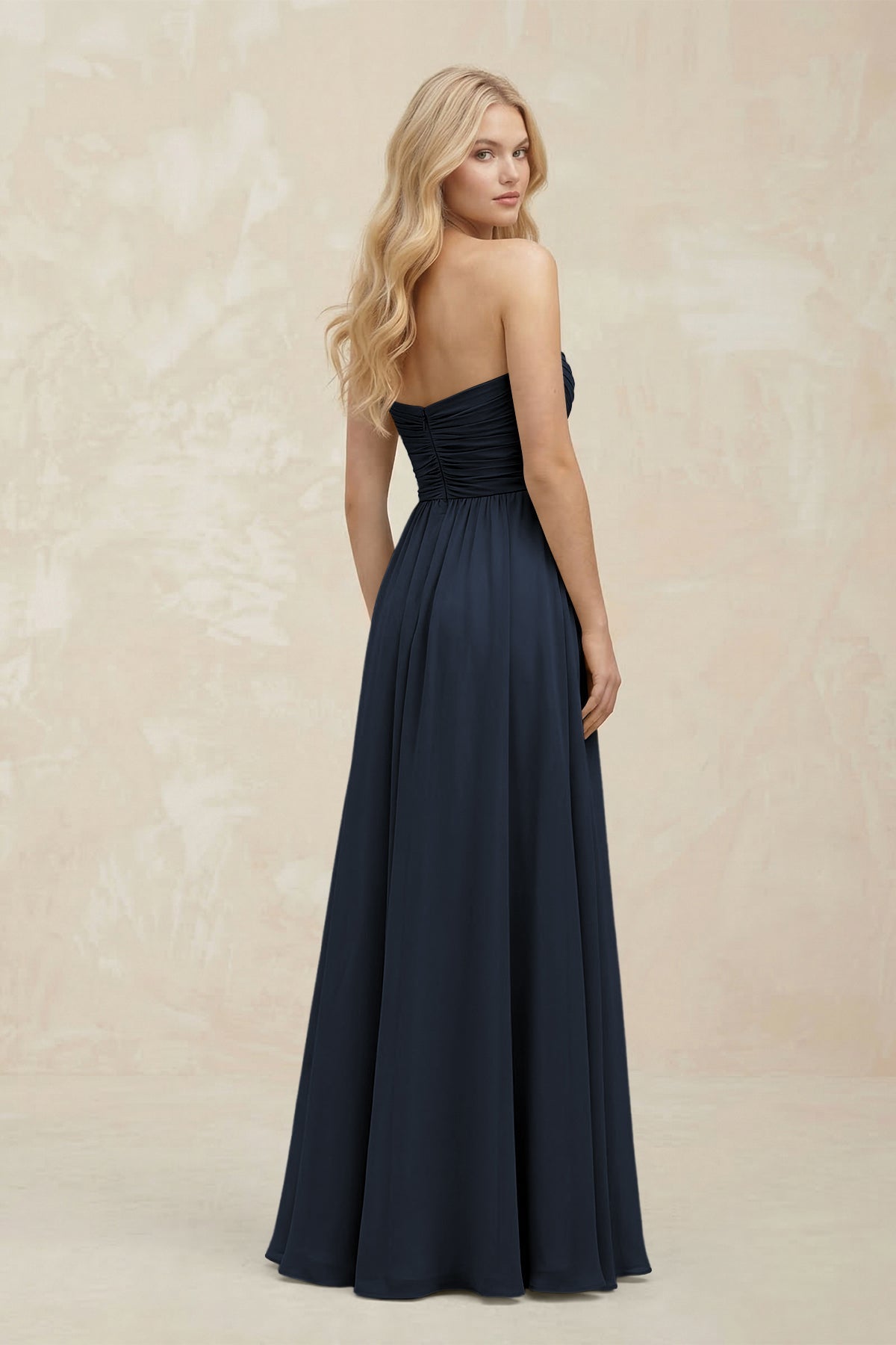 KissProm A-Line Sweetheart Pleated Chiffon Bridesmaid Dress in Dark Navy, Dark Navy / Custom Size( Free )