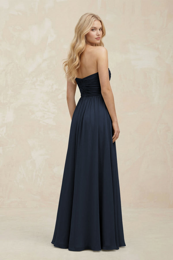 A - Line Sweetheart Pleated Chiffon Bridesmaid Dress in Dark Navy - KissProm Bridesmaid Dresses
