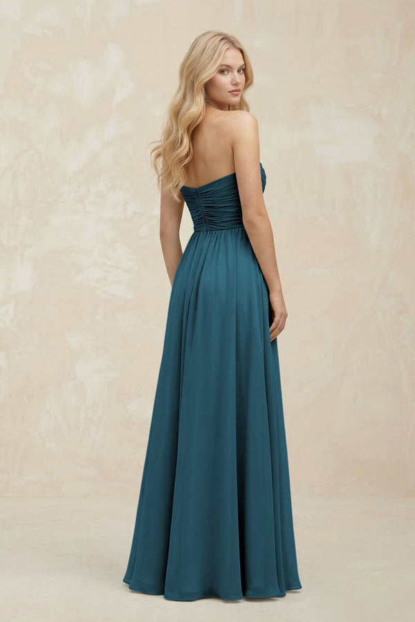 A - Line Sweetheart Pleated Chiffon Bridesmaid Dress in Dark Teal - KissProm Bridesmaid Dresses