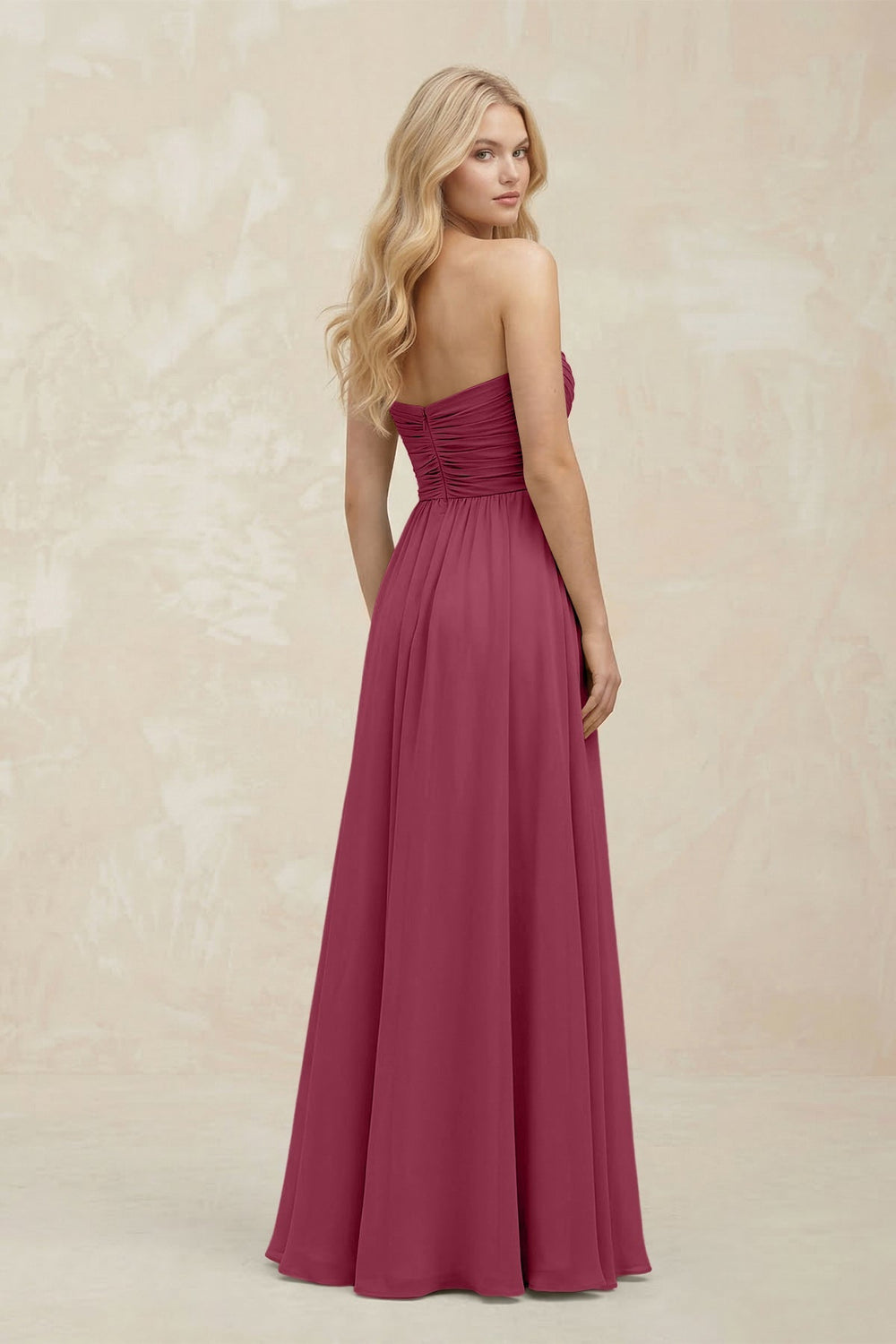 A - Line Sweetheart Pleated Chiffon Bridesmaid Dress in Desert Rose - KissProm Bridesmaid Dresses