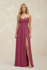 A - Line Sweetheart Pleated Chiffon Bridesmaid Dress in Desert Rose - KissProm Bridesmaid Dresses