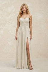 A - Line Sweetheart Pleated Chiffon Bridesmaid Dress in Dove Gray - KissProm Bridesmaid Dresses