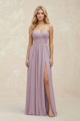 A - Line Sweetheart Pleated Chiffon Bridesmaid Dress in Dusk - KissProm Bridesmaid Dresses