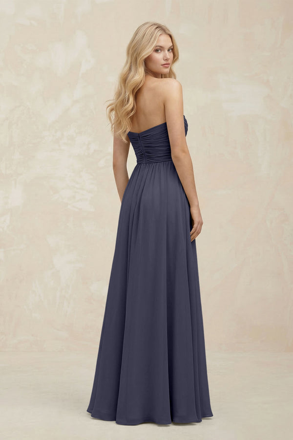 A - Line Sweetheart Pleated Chiffon Bridesmaid Dress in Dusk Blue - KissProm Bridesmaid Dresses