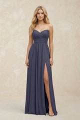 A - Line Sweetheart Pleated Chiffon Bridesmaid Dress in Dusk Blue - KissProm Bridesmaid Dresses