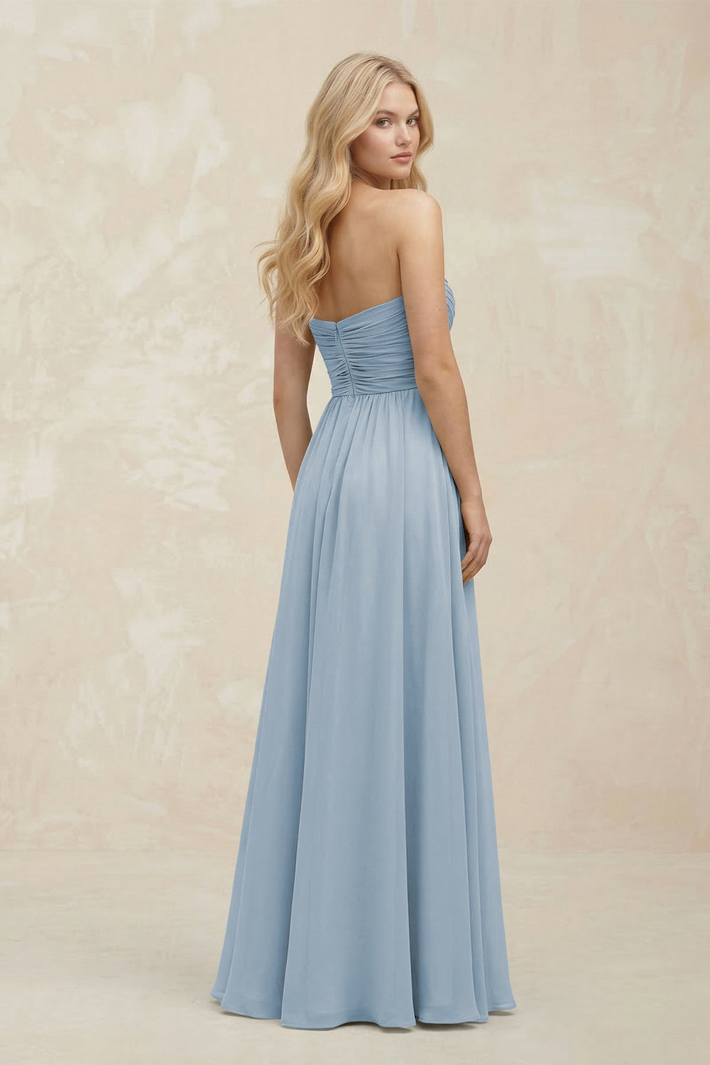 A - Line Sweetheart Pleated Chiffon Bridesmaid Dress in Dusty Blue - KissProm Bridesmaid Dresses