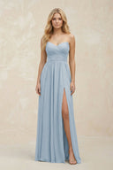 A - Line Sweetheart Pleated Chiffon Bridesmaid Dress in Dusty Blue - KissProm Bridesmaid Dresses