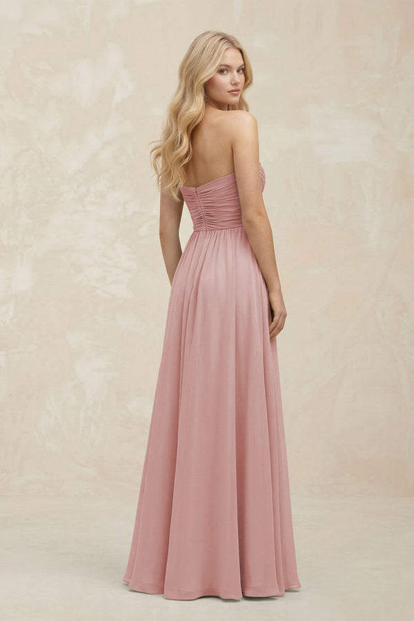 A - Line Sweetheart Pleated Chiffon Bridesmaid Dress in Dusty Rose - KissProm Bridesmaid Dresses