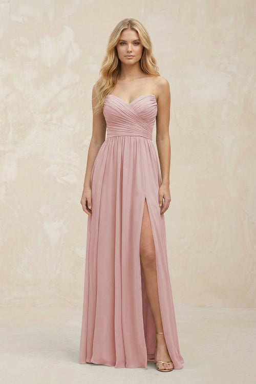 A - Line Sweetheart Pleated Chiffon Bridesmaid Dress in Dusty Rose - KissProm Bridesmaid Dresses