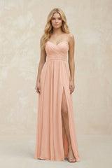 A - Line Sweetheart Pleated Chiffon Bridesmaid Dress in English Rose - KissProm Bridesmaid Dresses