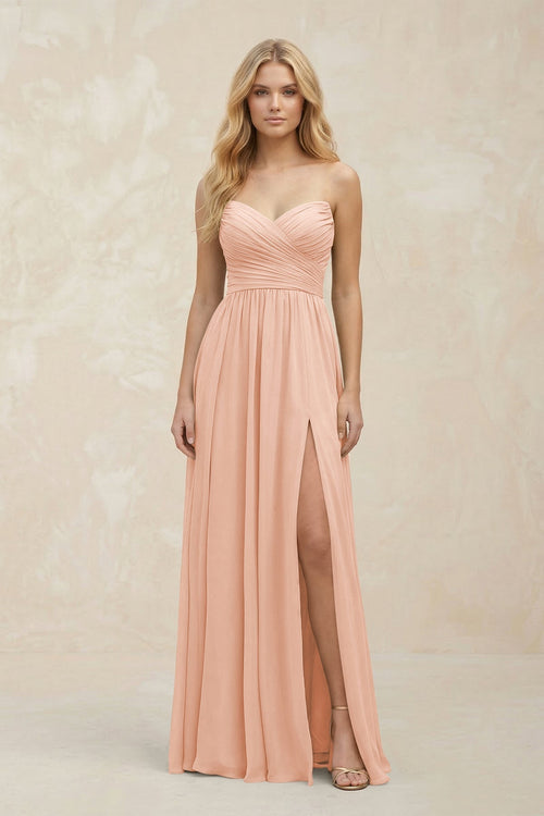 A - Line Sweetheart Pleated Chiffon Bridesmaid Dress in English Rose - KissProm Bridesmaid Dresses