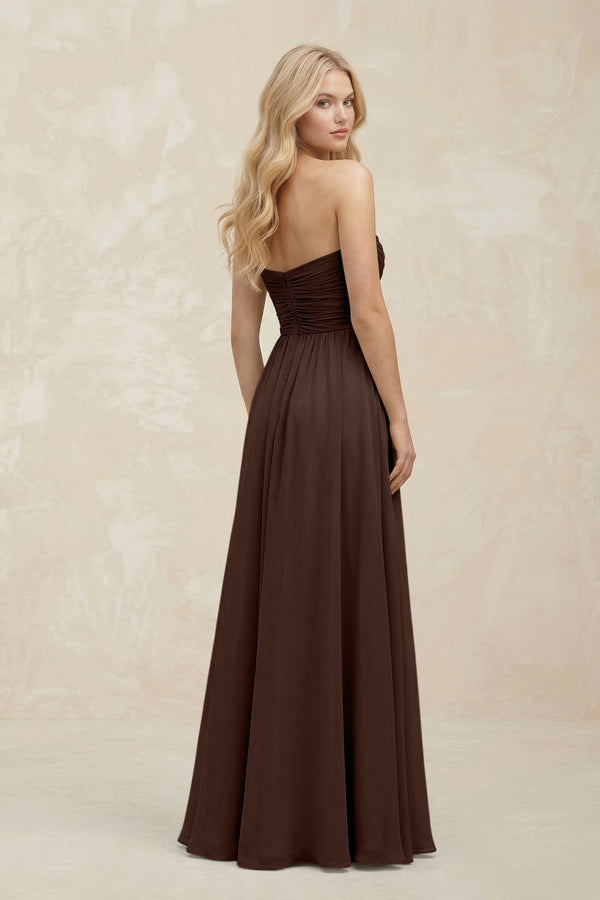 A - Line Sweetheart Pleated Chiffon Bridesmaid Dress in Espresso - KissProm Bridesmaid Dresses