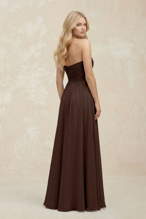 A - Line Sweetheart Pleated Chiffon Bridesmaid Dress in Espresso - KissProm Bridesmaid Dresses